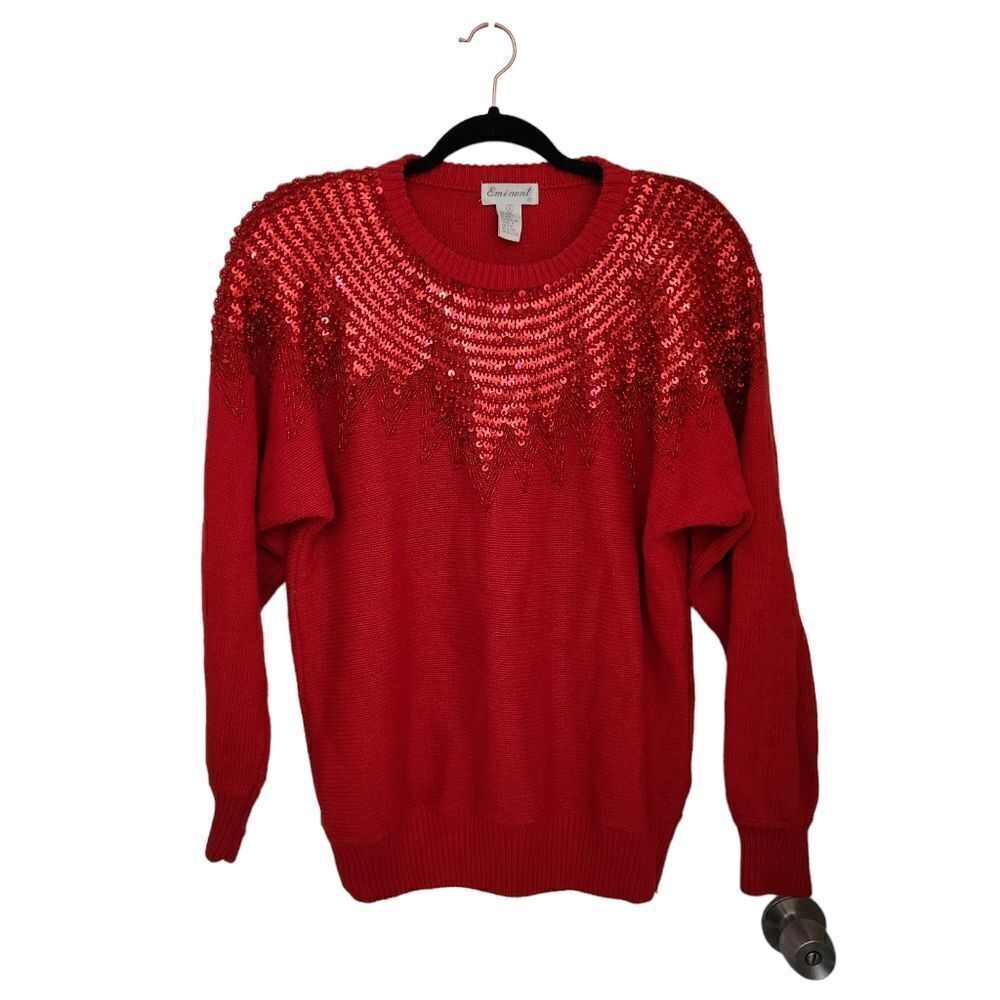 Eminent Womens VINTAGE Beaded Sequined Oversized Red Sweater Size Small